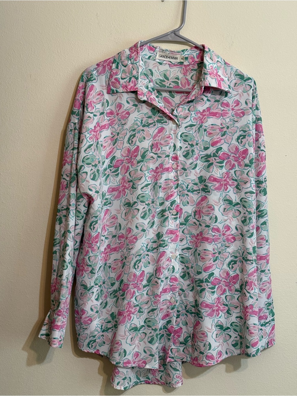 Grace & Emma Pink Floral Button-Up Shirt for Women XL